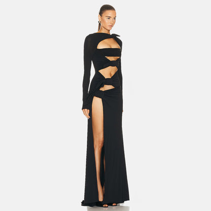 Women's Long-sleeved Dress Long Elegant Low-cut High Dresses