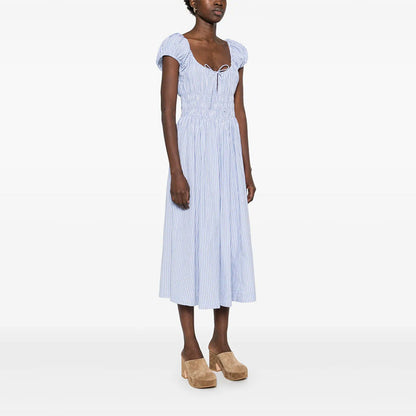 Women's Square Collar Cotton Holiday Waist Mid-length Dress Dresses