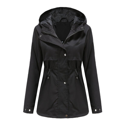 Women's European Raincoat Mid-length Hooded Thin Trench Coats