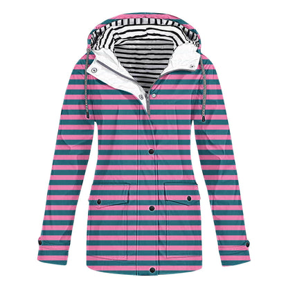 Women's Camouflage Printed Hooded Pocket Splash Outdoor Coats