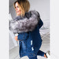 Fur Collar Denim Warm Mid-length Ripped Coats
