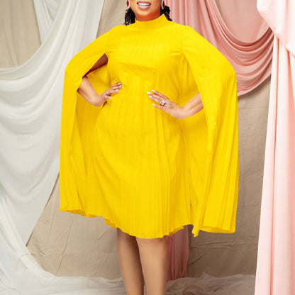 Women's Spring Fashion Loose Temperament Cape Pleated Plus Size