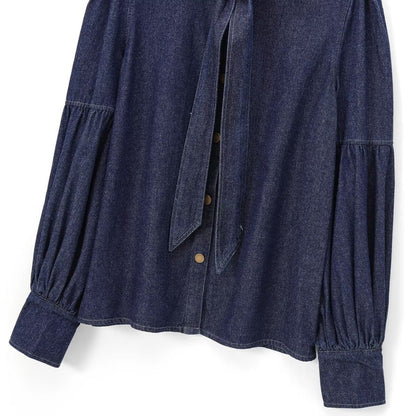 Women's Style Retro Lace Up Bow Design Blouses