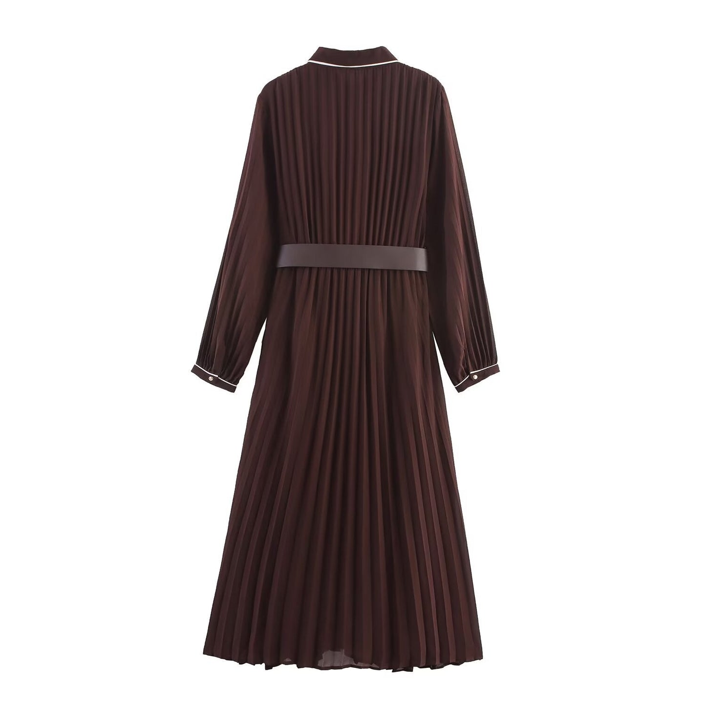 Autumn Fashion Simple With Belt Pleated Lapel Dresses