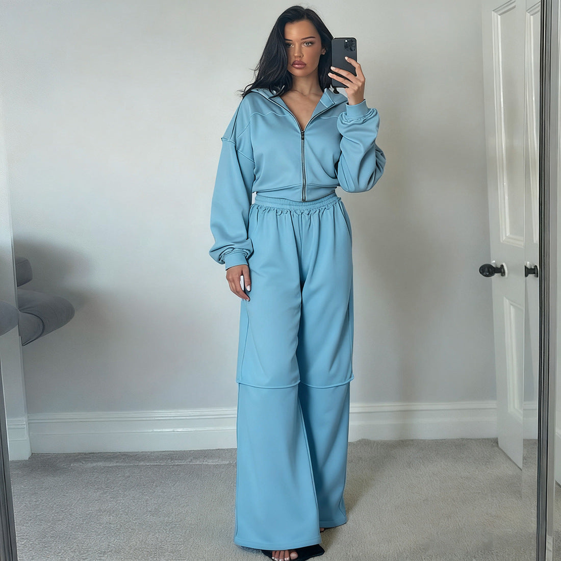 Fashion Loose Cool Solid Color Zipper Hooded High Suits