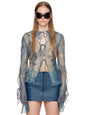 Ripped Denim Printing Shirt Female Hot Blouses