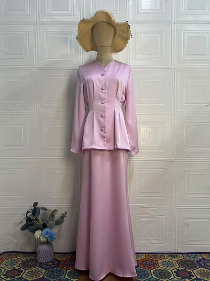 Women's Solid Color Long-sleeved Long Dress Graceful Suits