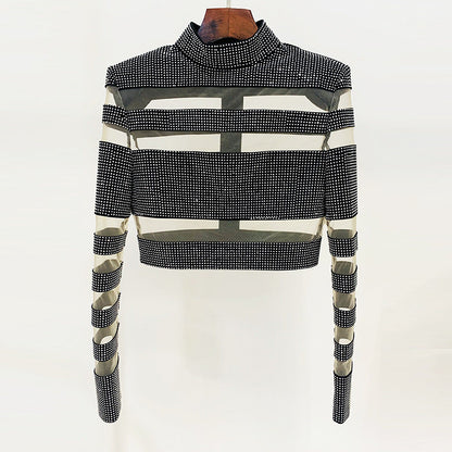 Temperament Fashion Mesh Patchwork Hot Drilling Tops