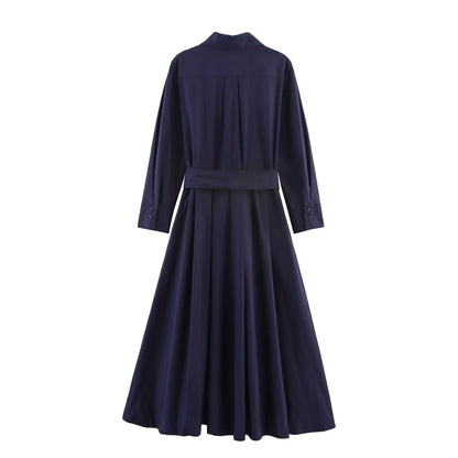 Women's Fashion Vacation Style Versatile Poplin Shirt Dresses