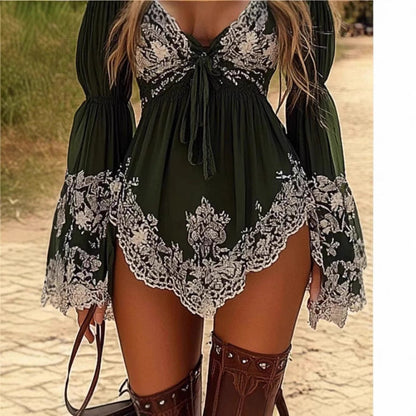 Women's Mini Western Dress Fashionable Printed Long Dresses