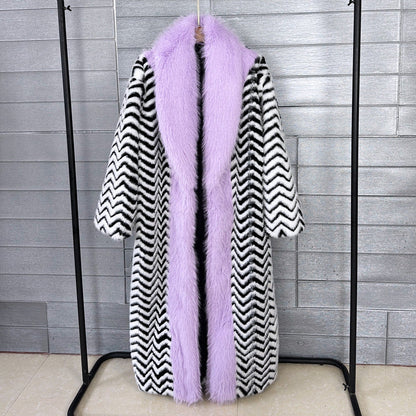 Stitching Contrast Color Super Long Green Fruit Coats