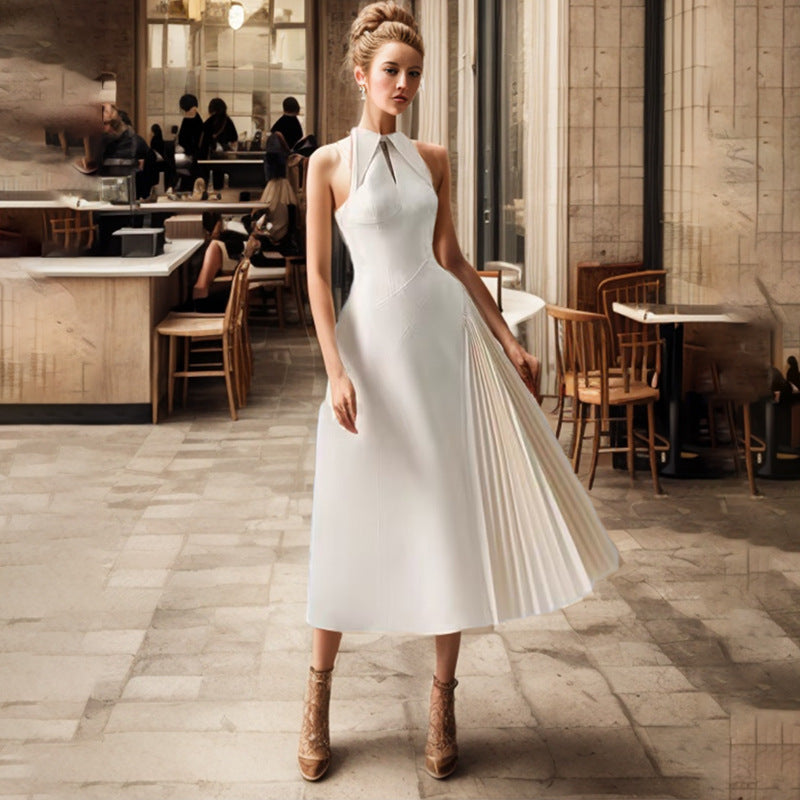 Women's Hollow Design Sleeveless Cinched Pleated Dress Dresses