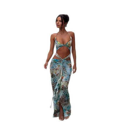 Women's Hollow Hot Sexy Suspenders Printed Dress Dresses