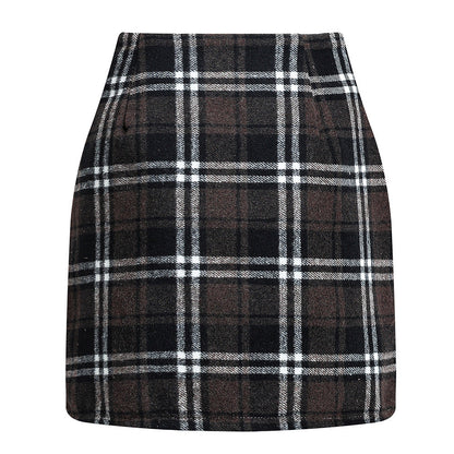 Women's High Waist Tartan Tight Pencil Wool Skirts