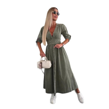 Women's Fashion Long Sleeve Loose Denim Button Dresses