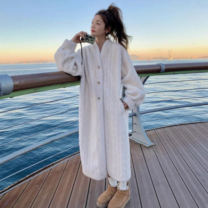 Women's Woolen Twist Mink Fur Loose Over Coats