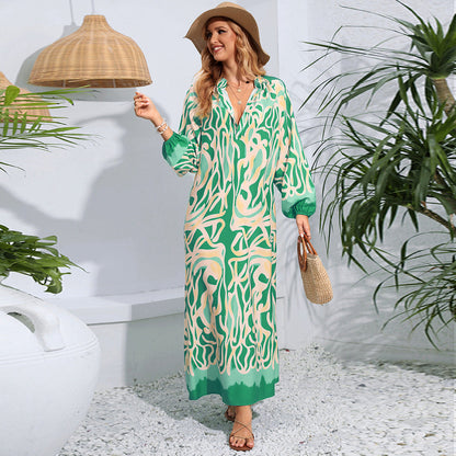 Pullover Sexy Print Wide Hem Long Dresses