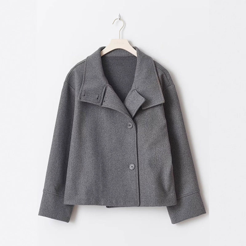 Women's Elegant Stand Collar Button Long-sleeved Woolen Coats