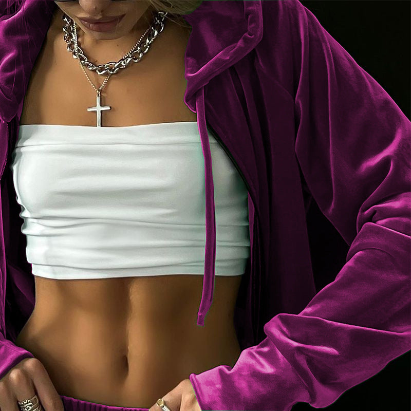 Women's Fashion Hooded Sweatshirt Gold Veet Sports Suits