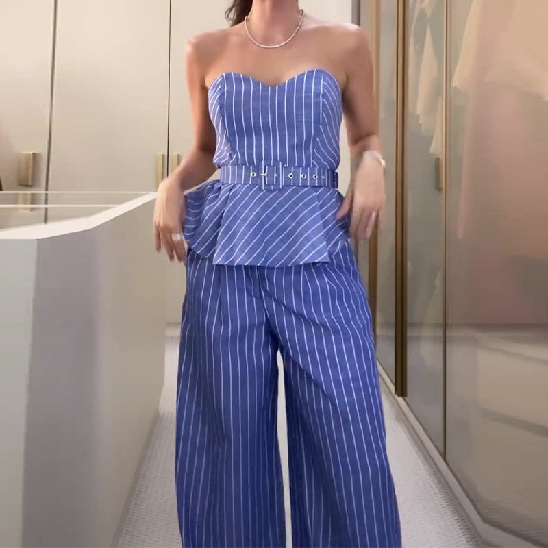 Summer Fashion Striped Printed Tube Casual Suits
