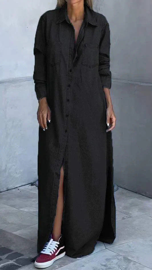 Women's Spring Lapel Long Sleeve Denim Wear Dresses