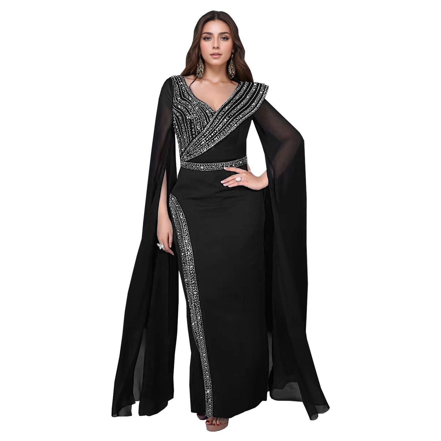 Women's Fashion Wear Elegant Rhinestone Long-sleeved Dress Dresses