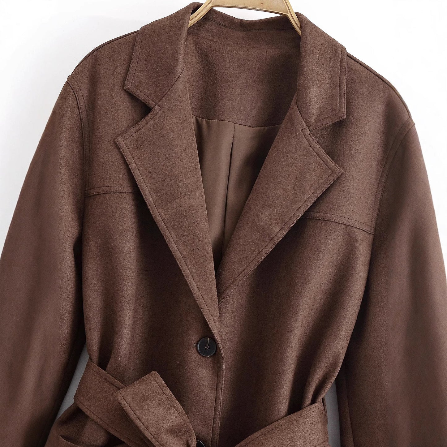 Women's Attractive Suede Collar Belt Trench Coats