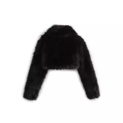 Women's Stylish Artificial Fur Effect Lapel Coats