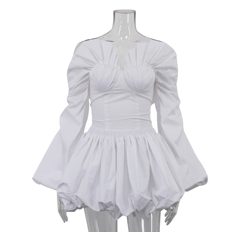 Women's Draped Dress Lantern Sleeve Tube Cinched Suits