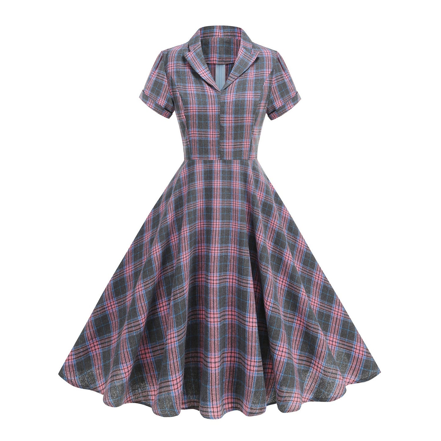 British Plaid Retro Elegant Collar Mid-length Large Dresses