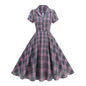 British Plaid Retro Elegant Collar Mid-length Large Dresses