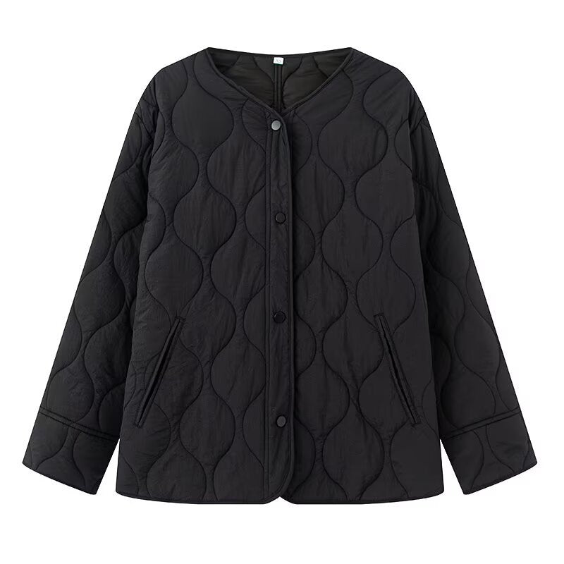 Women's Loose Cotton Quilted Fashion Zipper Thin Coats
