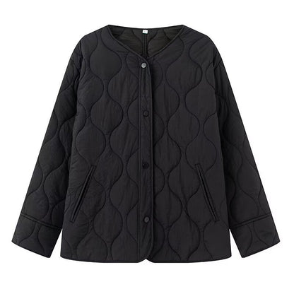 Women's Loose Cotton Quilted Fashion Zipper Thin Coats