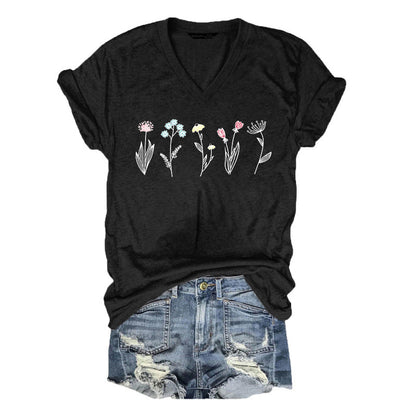 Women's Duplex Printing Sleeve Pullover T-shirt Summer Blouses