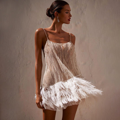 Party Dress Sexy Backless Layered Tassel Mesh Dresses