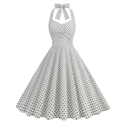 Color Polka Dot Halter High Waist Dresses