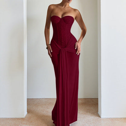 Women's Tube Sexy Backless Dress Ribbon Long Dresses