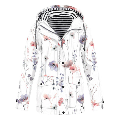 Women's Camouflage Printed Hooded Pocket Splash Outdoor Coats