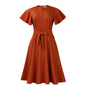 Women's Summer Fashion Temperament Pure Color Sleeve Dresses