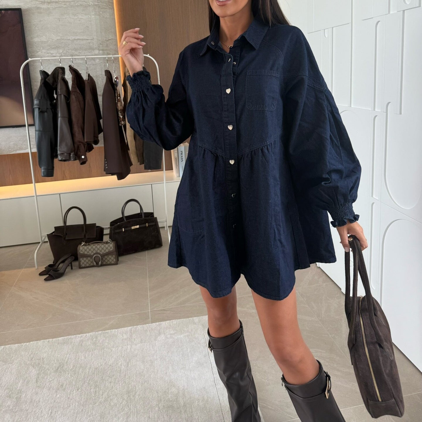 Women's Fashion Casual Shirt Button Long Sleeve Dresses
