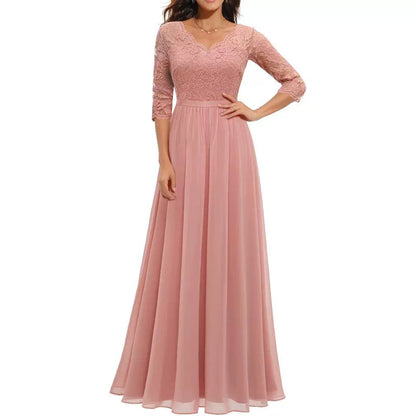 Classic Dress Lace Long Patchwork Noble Dresses