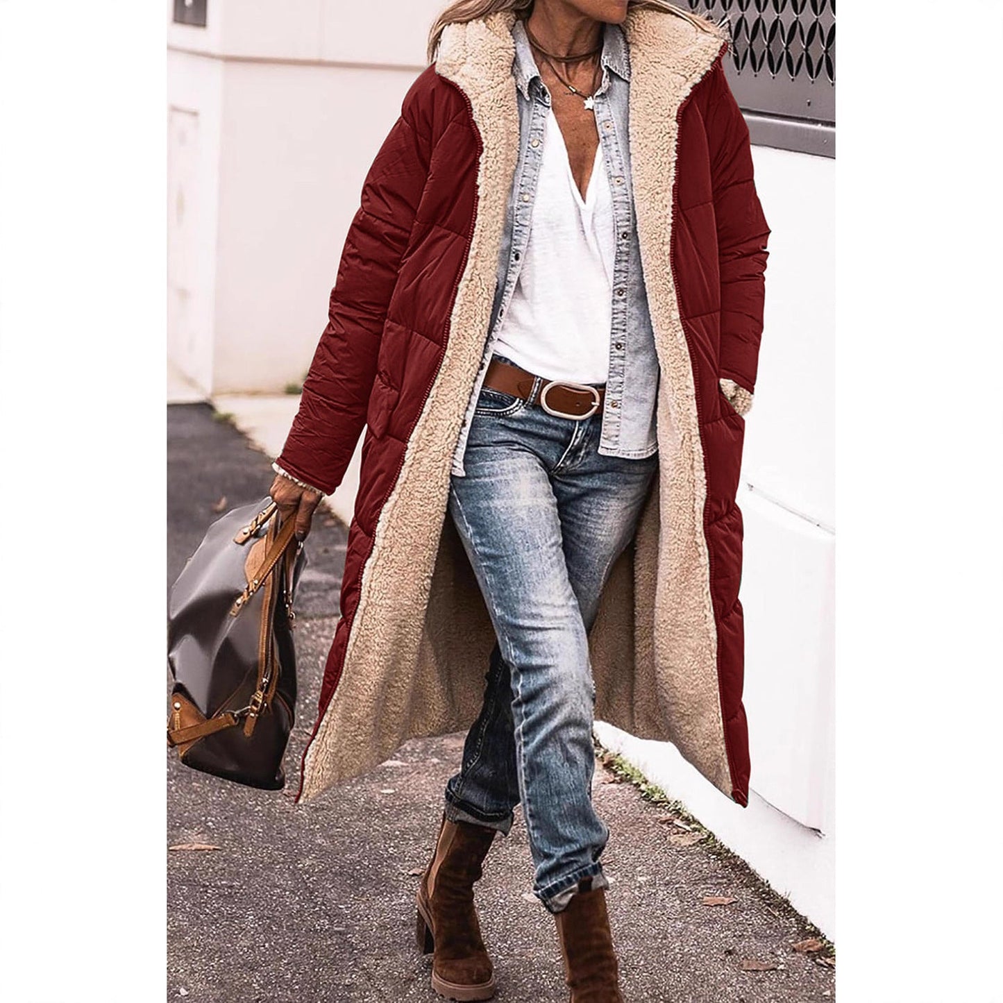 Women's Lengthened Veet Added Extra Thick Double-sided Coats