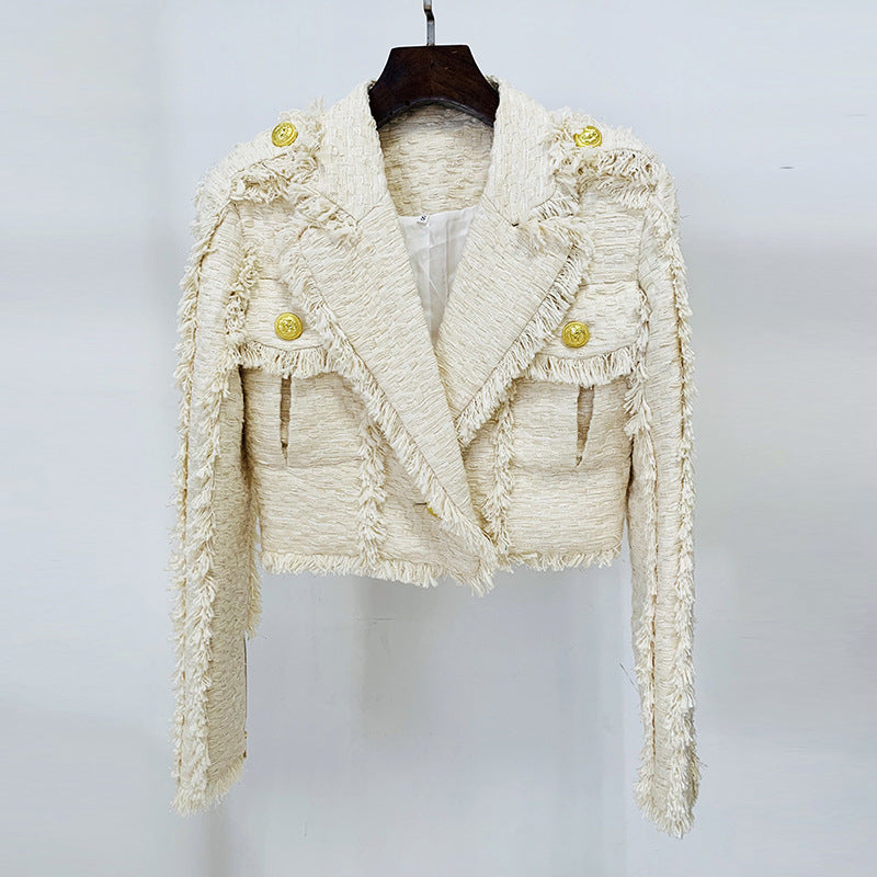 Classic Glamorous Fashion Temperamental Tweed Fringed Coats