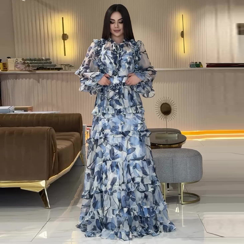 Women's Autumn Fashionable Printed Elegant Long Dress Dresses