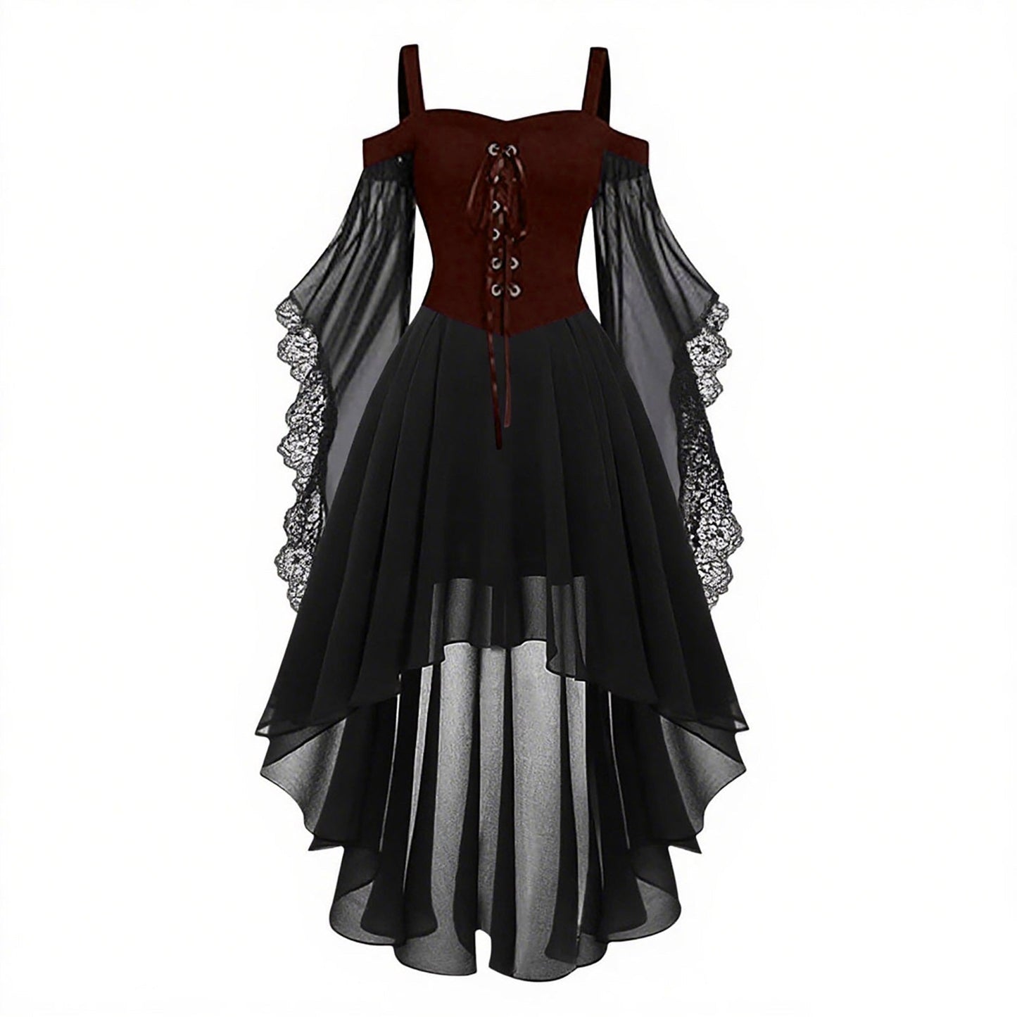 Gothic Style Halloween Witch Front Back Long Dresses