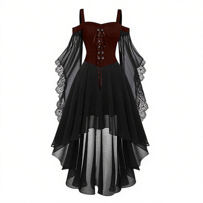 Gothic Style Halloween Witch Front Back Long Dresses