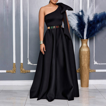 Graceful Fashionable Oblique Shoulder Bow Banquet Dresses