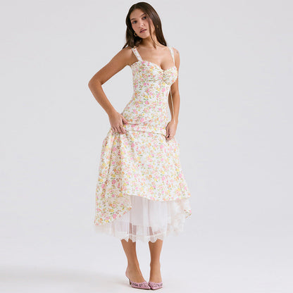Floral Print Dress Midi Elegant Slimming Dresses