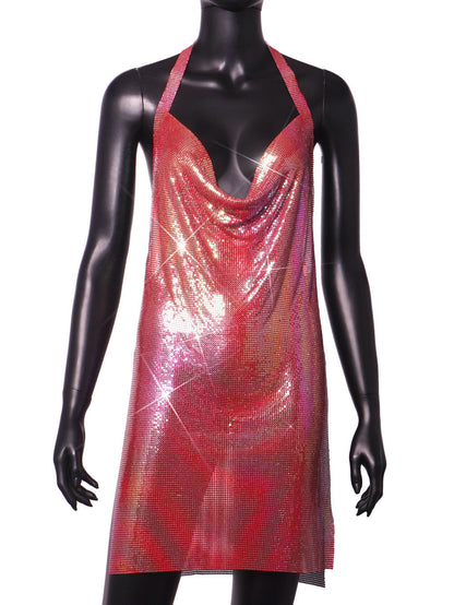 Nightclub Metal Sequins Sexy Suspenders Dress Dresses