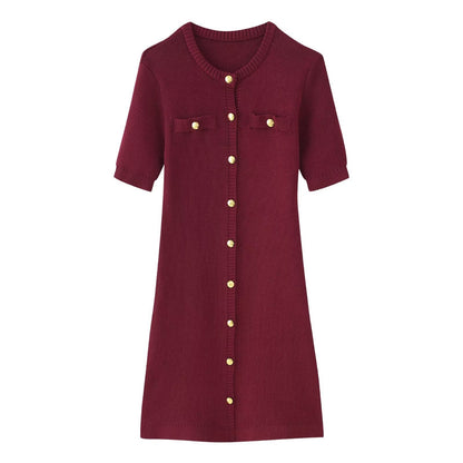 Women's Summer Fashion Round Neck Single-breasted Sleeve Dresses